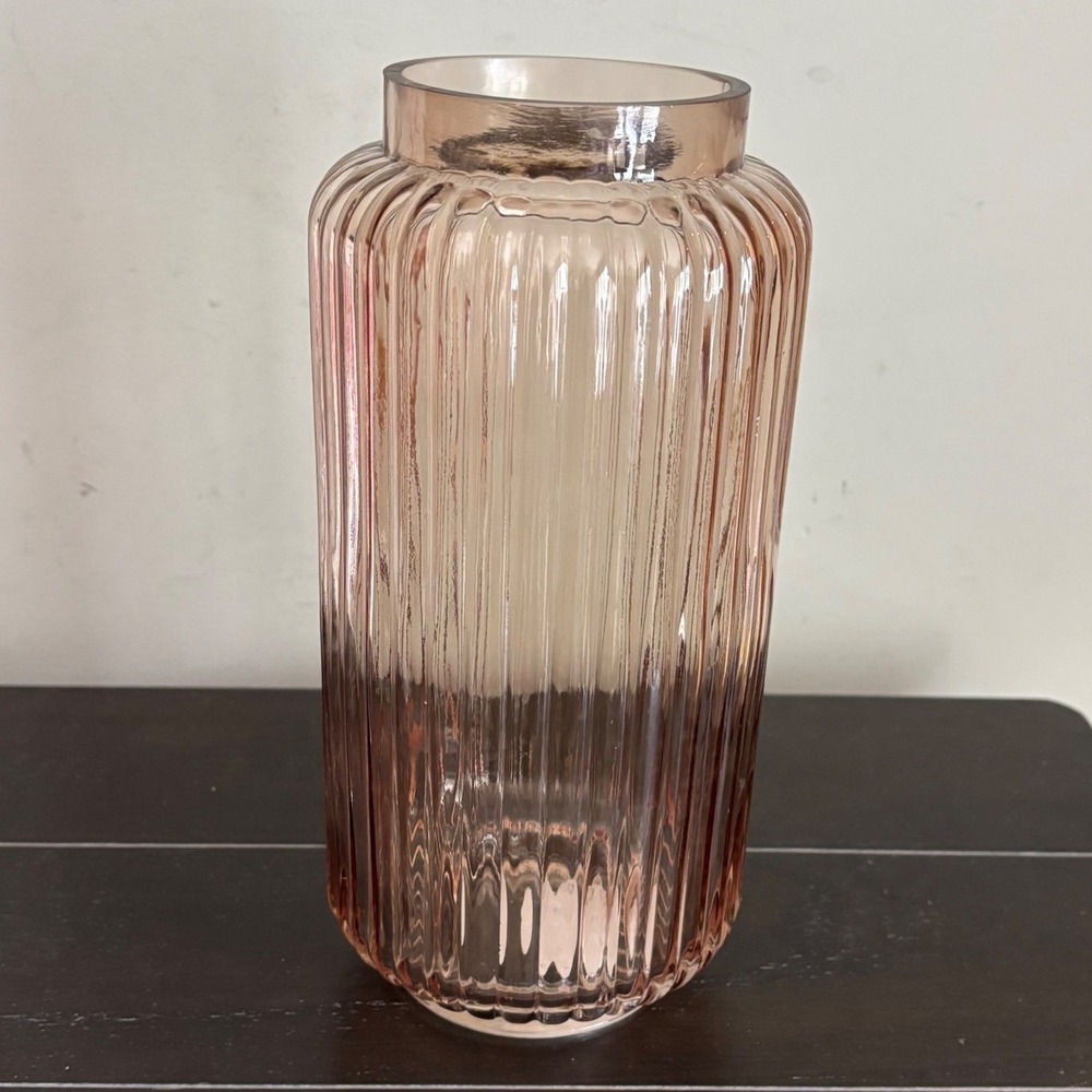 Better Homes & Gardens Pink Glass Vase | Ribbed 10" Pink Glass Vase